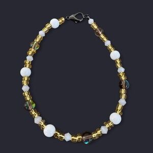 Gold & White Glass Bead Anklet
